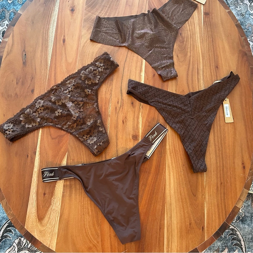 Brown Lace and Solid Thong Set, 2 Skims & 2 Victoria’s Secret, NWT, size Large - Picture 3 of 7